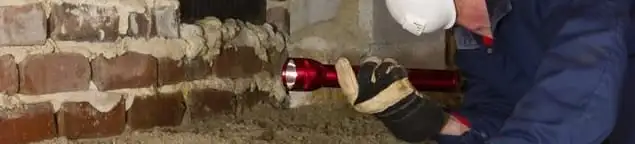 Pest control technician inspecting a crawl space for ant activity and entry points in Orange, CA