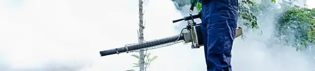 Pest control technician fogging an outdoor area for insect control in Orange, CA